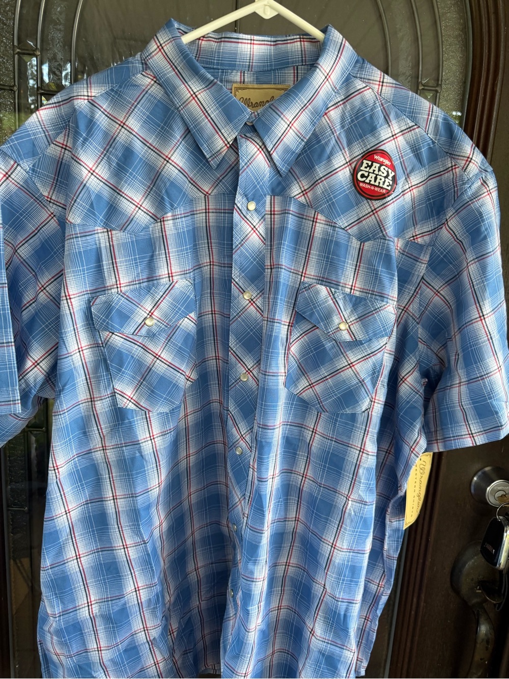 Wrangler Blue Plaid Short Sleeve Button-Down Shirt